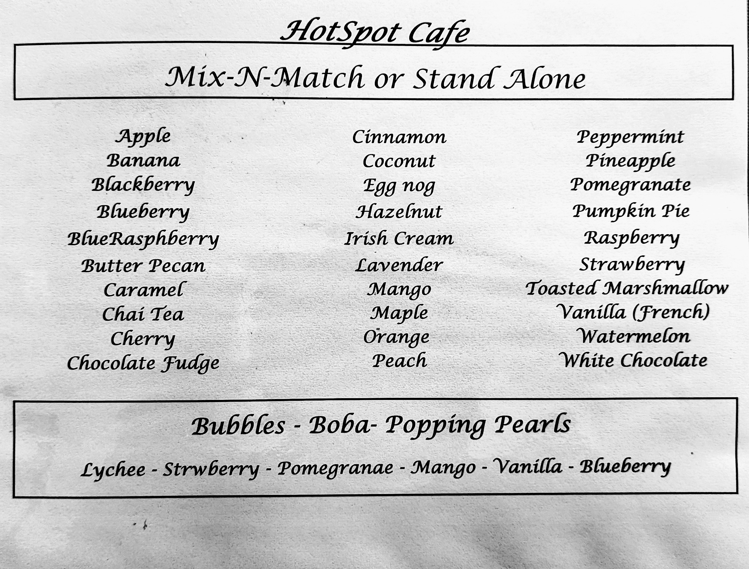 A image of our offered flavors.